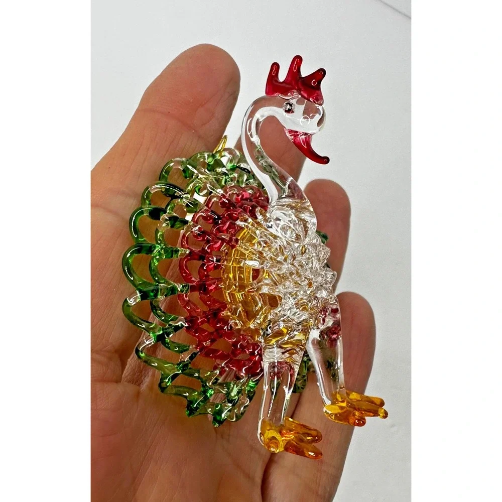 Spun Glass Turkey Handing Ornament Multi Color Thanksgiving Bird